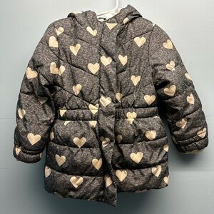 Toddler Girls Baby Gap Pink And Gray Heart Fleece Lined Outdoor Winter Jacket 3